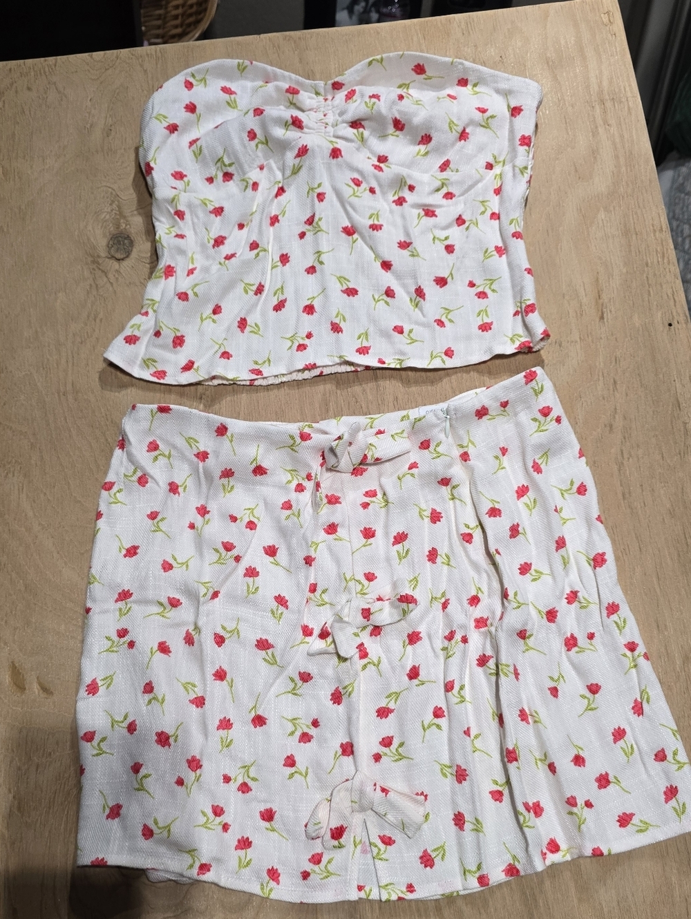 Sienna Sky White Floral Crop Top & Mini Skirt Set - Pink & Green